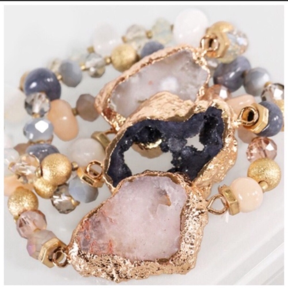 Electroplated Natural Raw Stone Bracelets NWT!